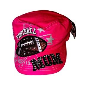 NWT Hot Pink Football Mom Blingy Adjustable Cap Hat Baseball cap Hook & Loop
